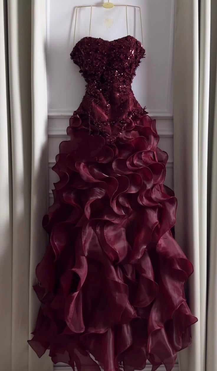 Prom Dresses ideas Unique Mermaid Sweetheart Burgundy Organza Long Formal Party Gown 8th Grade Dress RC0869