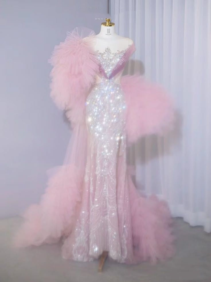 Classy Mermaid Strapless Pink Sequin Prom Dresses Inspo For Teens Formal Dress Party Outfits Prom Gowns AB053