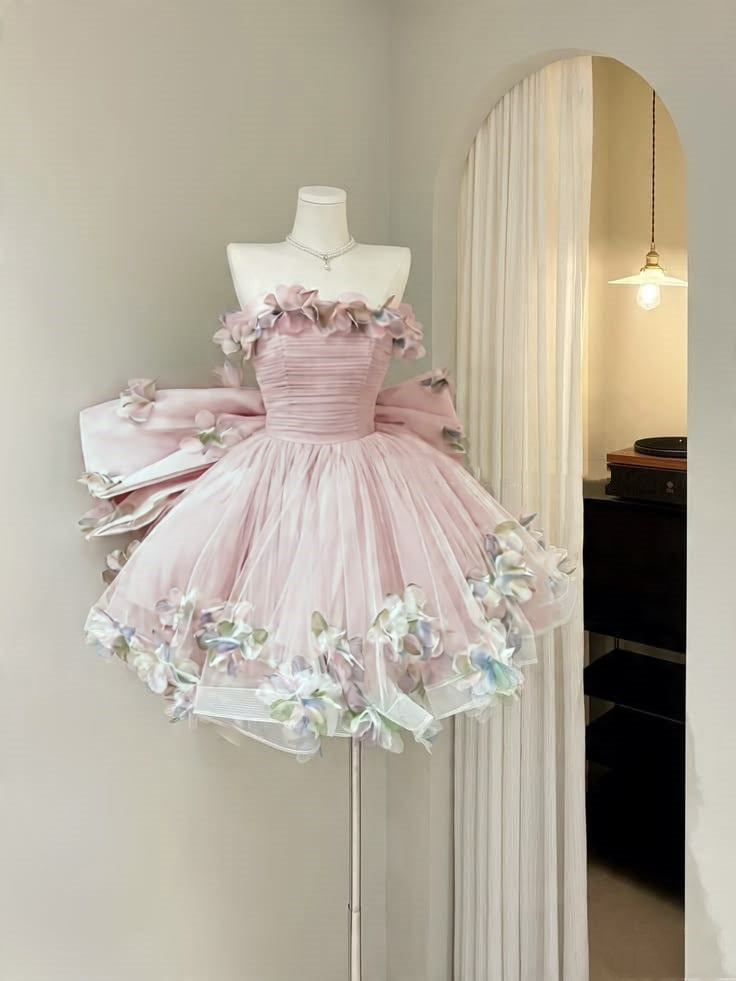 Pretty Ball Gown Strapless Pink With Appliqued Lace Graduation Inspo S – RubyFashionDress