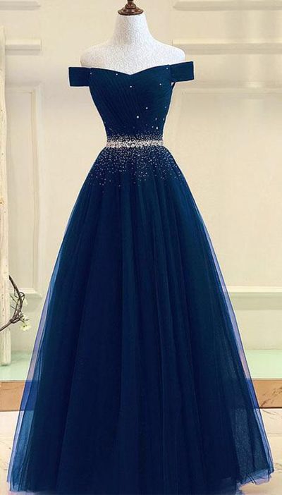 Tulle Prom Gown,off Shoulder Prom Dresses,long Prom Dress,a Line Evening Dress Wedding Reception Gown Shiny N1874
