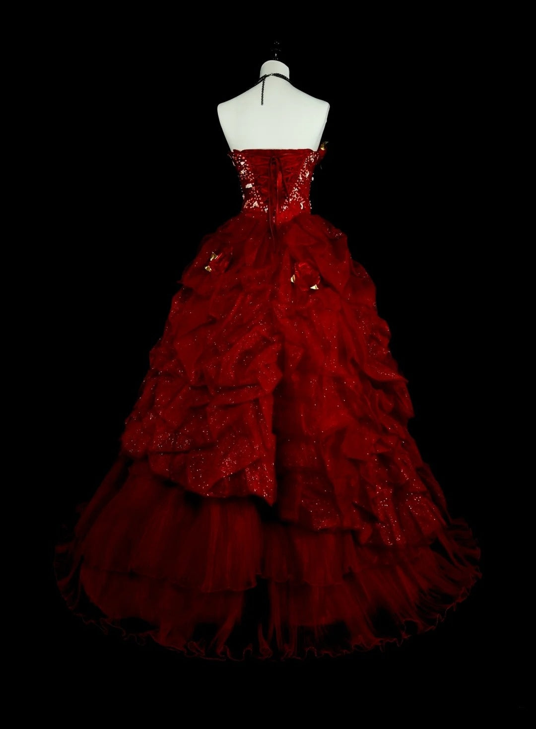 Vintage Prom Dresses Ball Gown Strapless Burgundy With Beading Pleated 1980s Long Formal Gown N2703