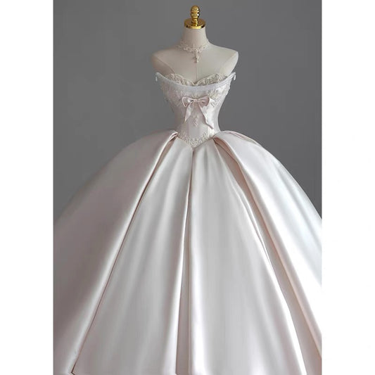 Fancy Ball Gown Sweetheart Sleeveless Satin Fitted Corset Long Wedding Dress Bride Gowns Wedding Dresses RB2092