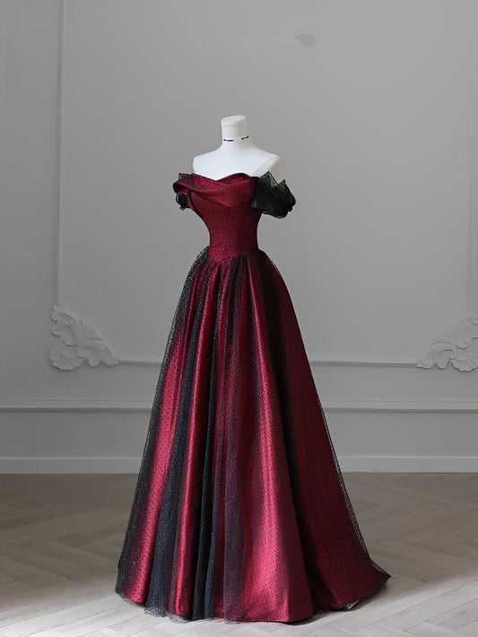 Black and Red Tulle Prom Dresses Long A-line Off Shoulder Wedding Party Gown Birthday Gowns AB916