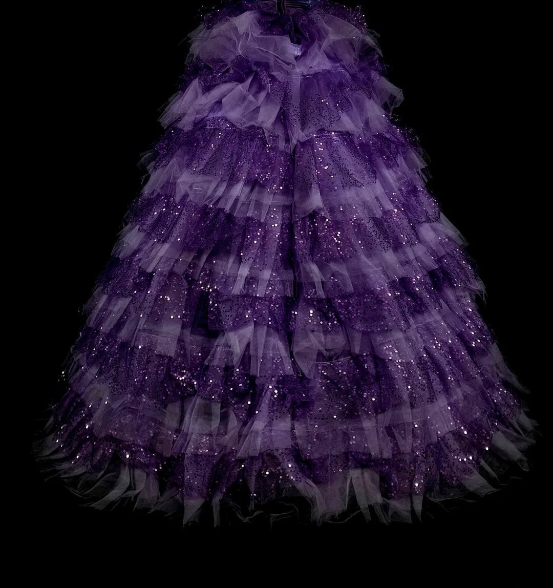Vintage Ball Gown Strapless Purple Tulle Tiered Layers Sweet 16 Dresses Quinceanera Dress Long 15 Vestidos De Fiesta N1496