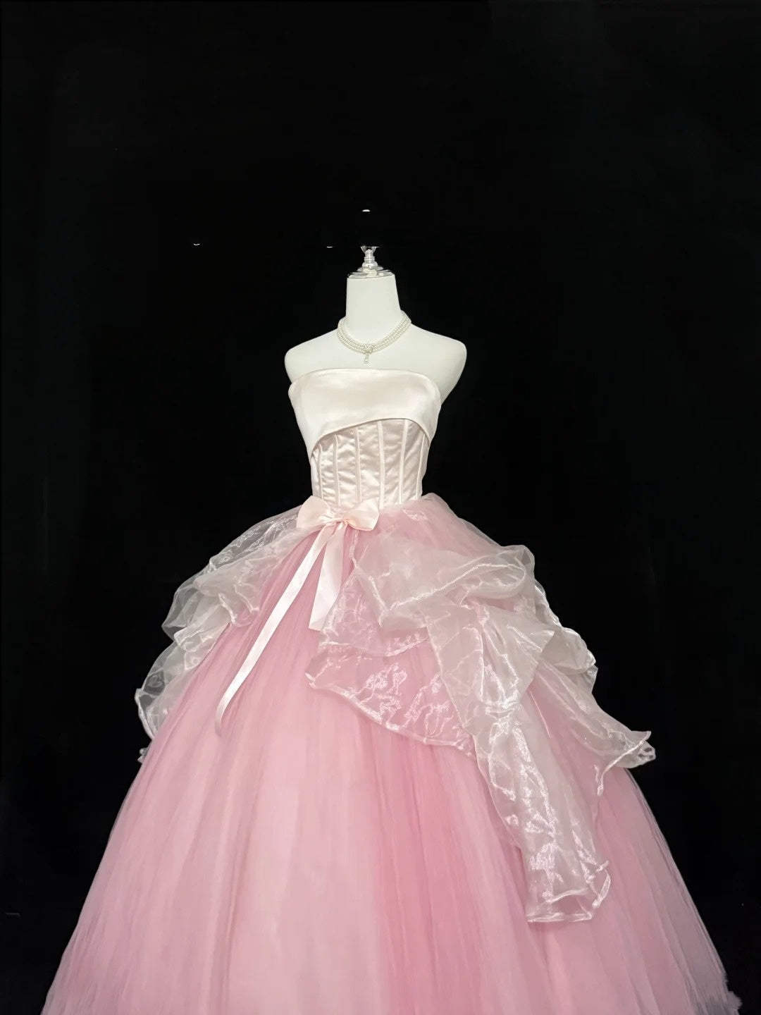 Sweet 16 Dresses Long Ball Gown Sweet Sixteen Long Birthday Dress Strapless Pink Tulle Formal Gown RC0324