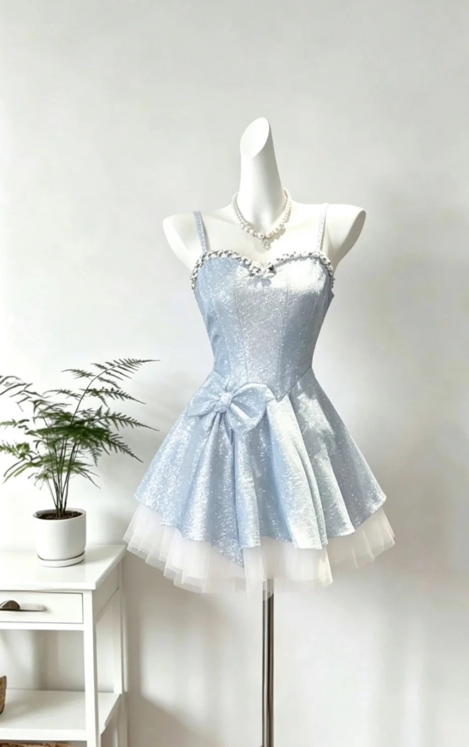 Classy A line Spaghetti Strap Light Sky Blue Sequin Night Short Graduation Dress Inspo Senior Homecoming Outfits RB4819