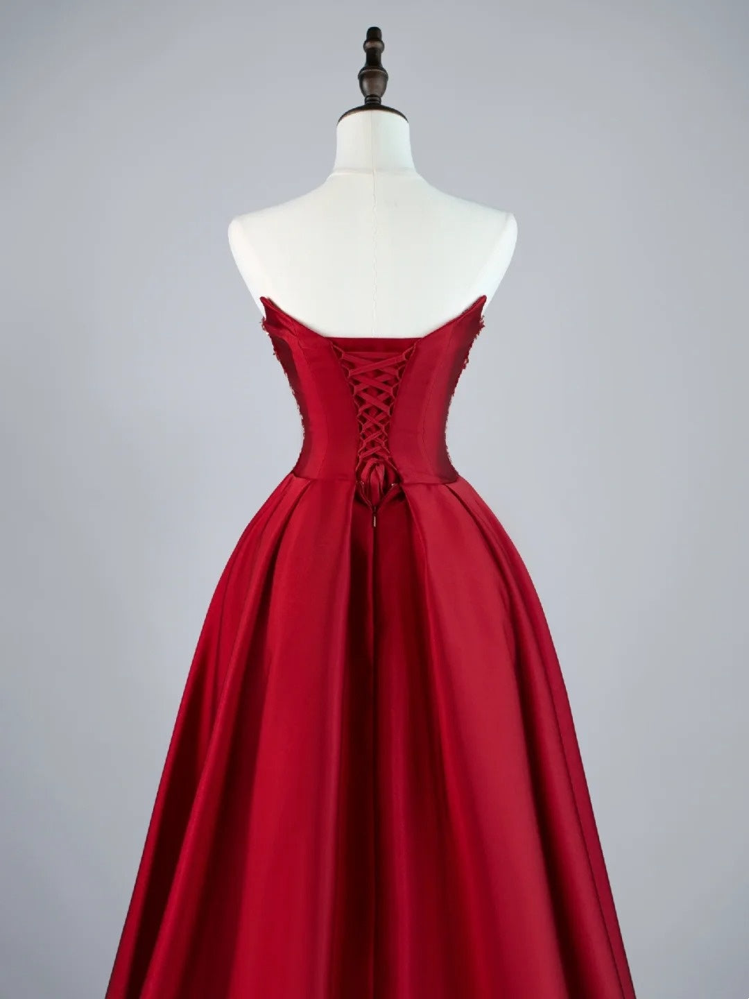 Sparkly Mermaid Strapless Burgundy Sequin Pleated With Train Satin Long Prom Dresses Formal Gowns N848