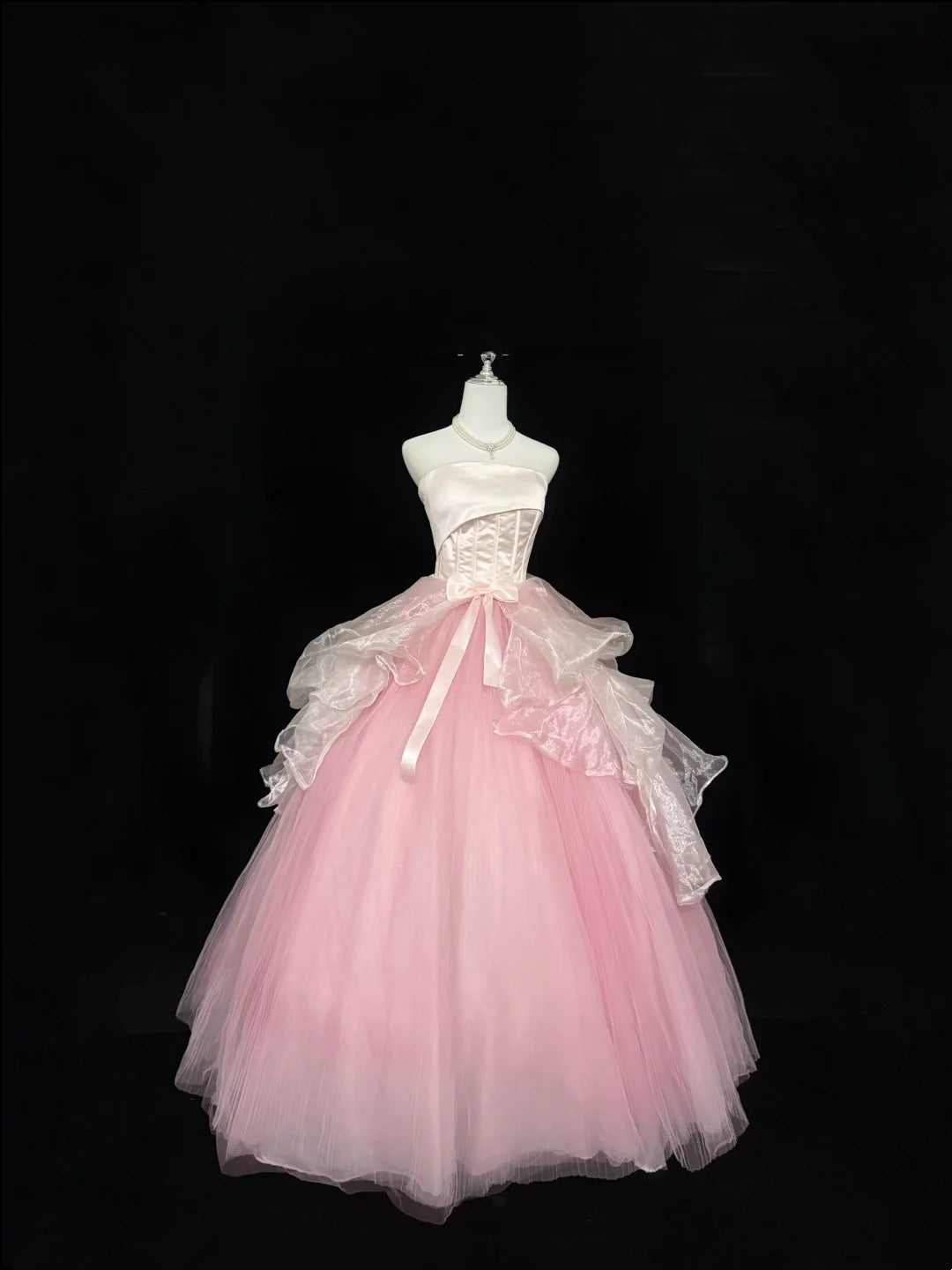 Sweet 16 Dresses Long Ball Gown Sweet Sixteen Long Birthday Dress Strapless Pink Tulle Formal Gown RC0342
