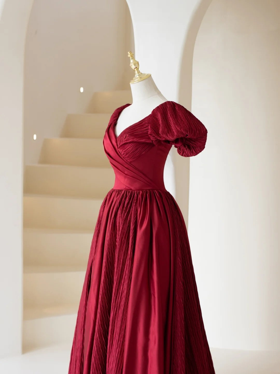 Stylish A line V Neck Burgundy With Sleeves Long Prom Dresses Inspiration Evening Gowns Formal Party Prom Dress N197