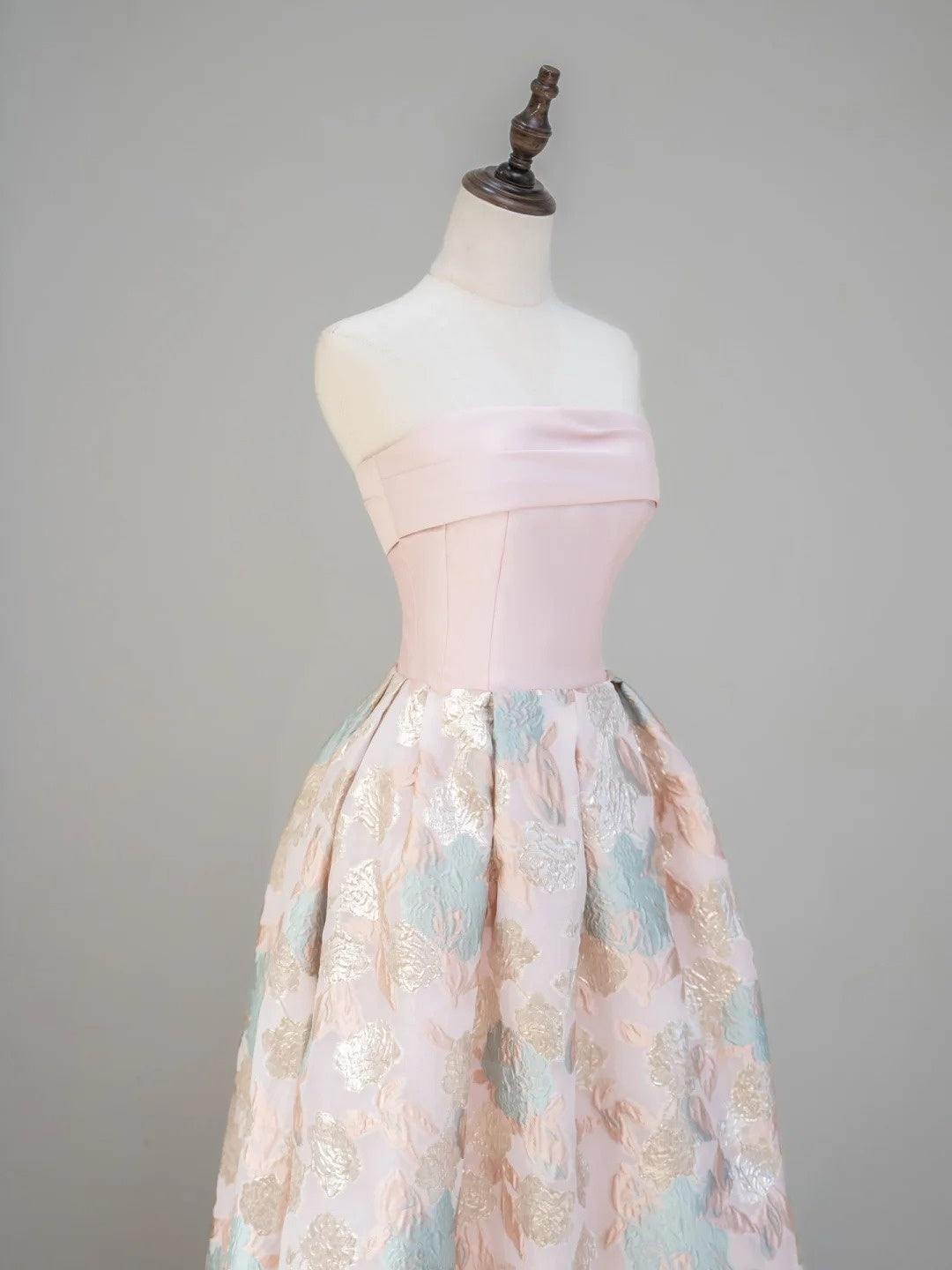 Classy Ball Gown Strapless Pink Floral Satin Prom Dresses Long Party Dress 18th Birthday Outfit Graduation Dress RB1037