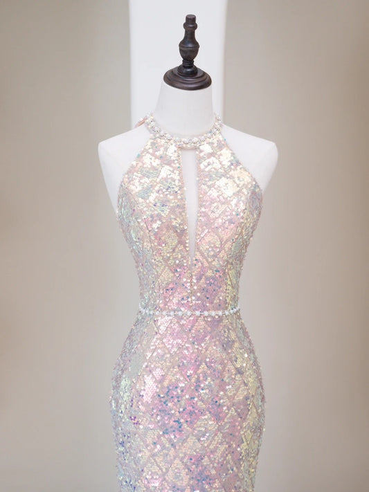 Simple Mermaid Scoop Sequin Long Prom Dresses With Bow Formal Gowns Inspo Evening Outfit N227