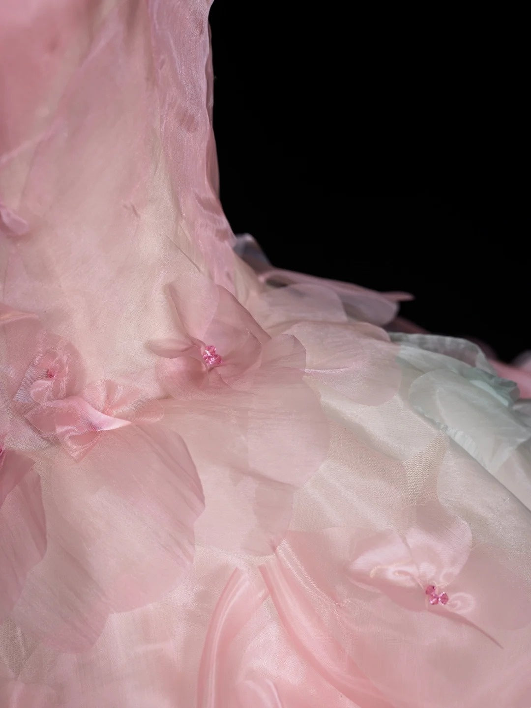 Modest Ball Gown Strapless Pink Floral Tulle Prom Dresses Inspiration Party Gowns Princess Formal Dress N755
