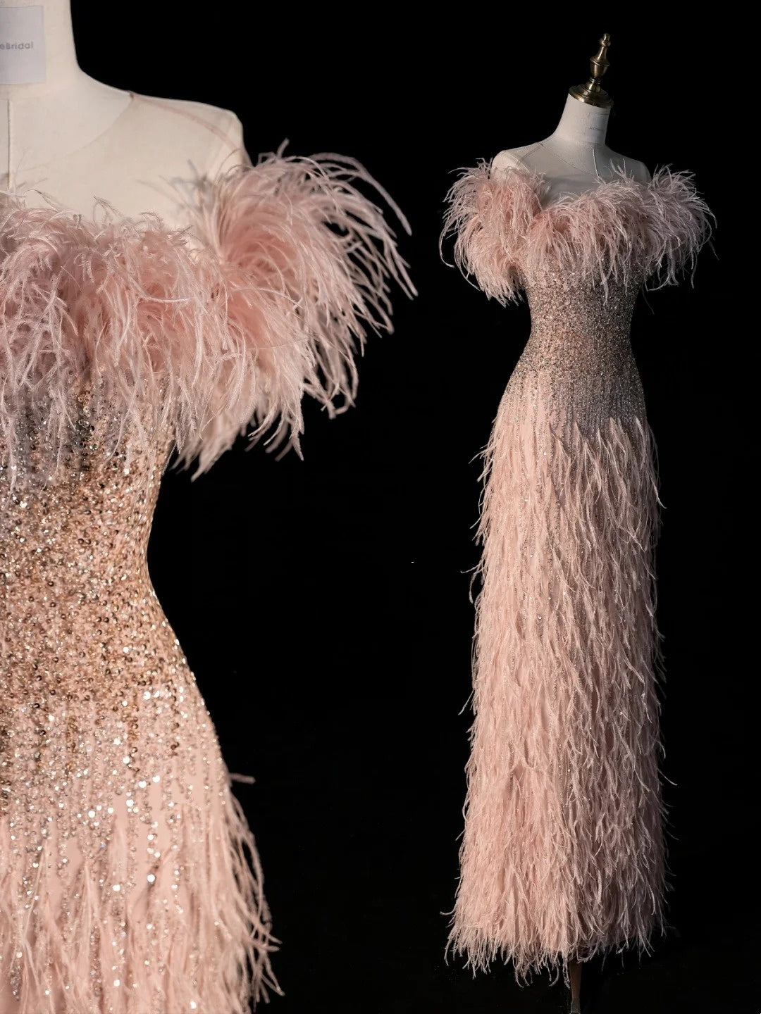 Modest Sheath Strapless Pink With Feathers Sequins Prom Dresses Inspiration Party Gowns Princess Formal Dress N1275