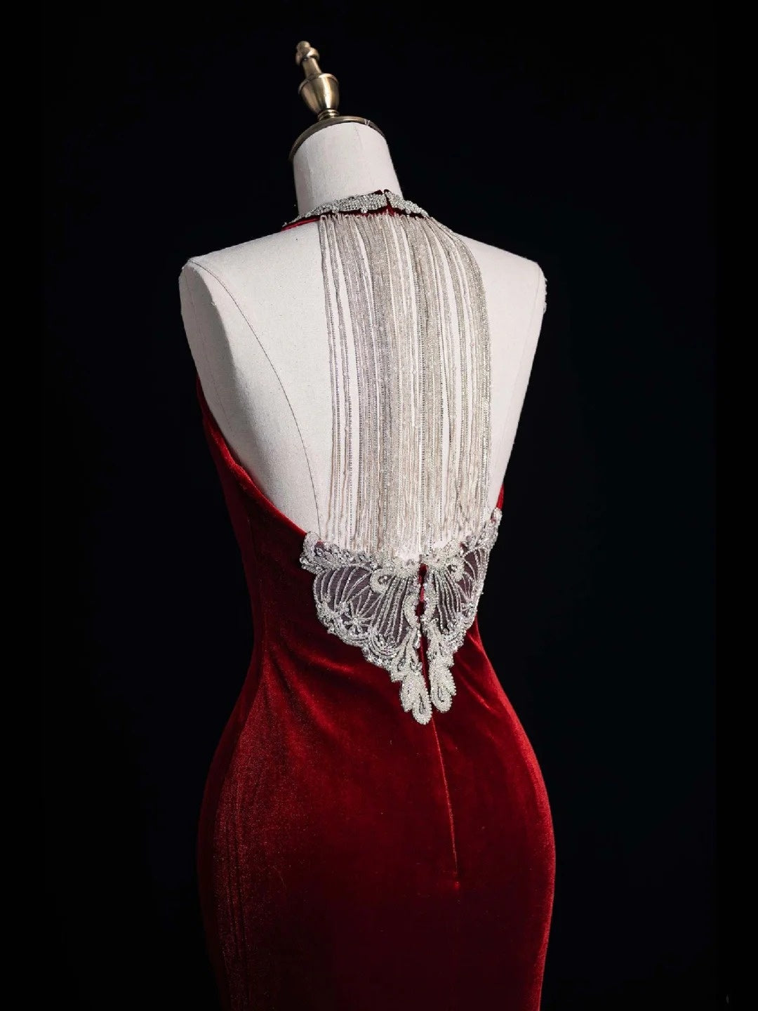 Stunning Mermaid Scoop Neck Burgundy Velvet With Tassels Prom Dresses Inspiration Evening Dress Princess Graduation Gown N1082