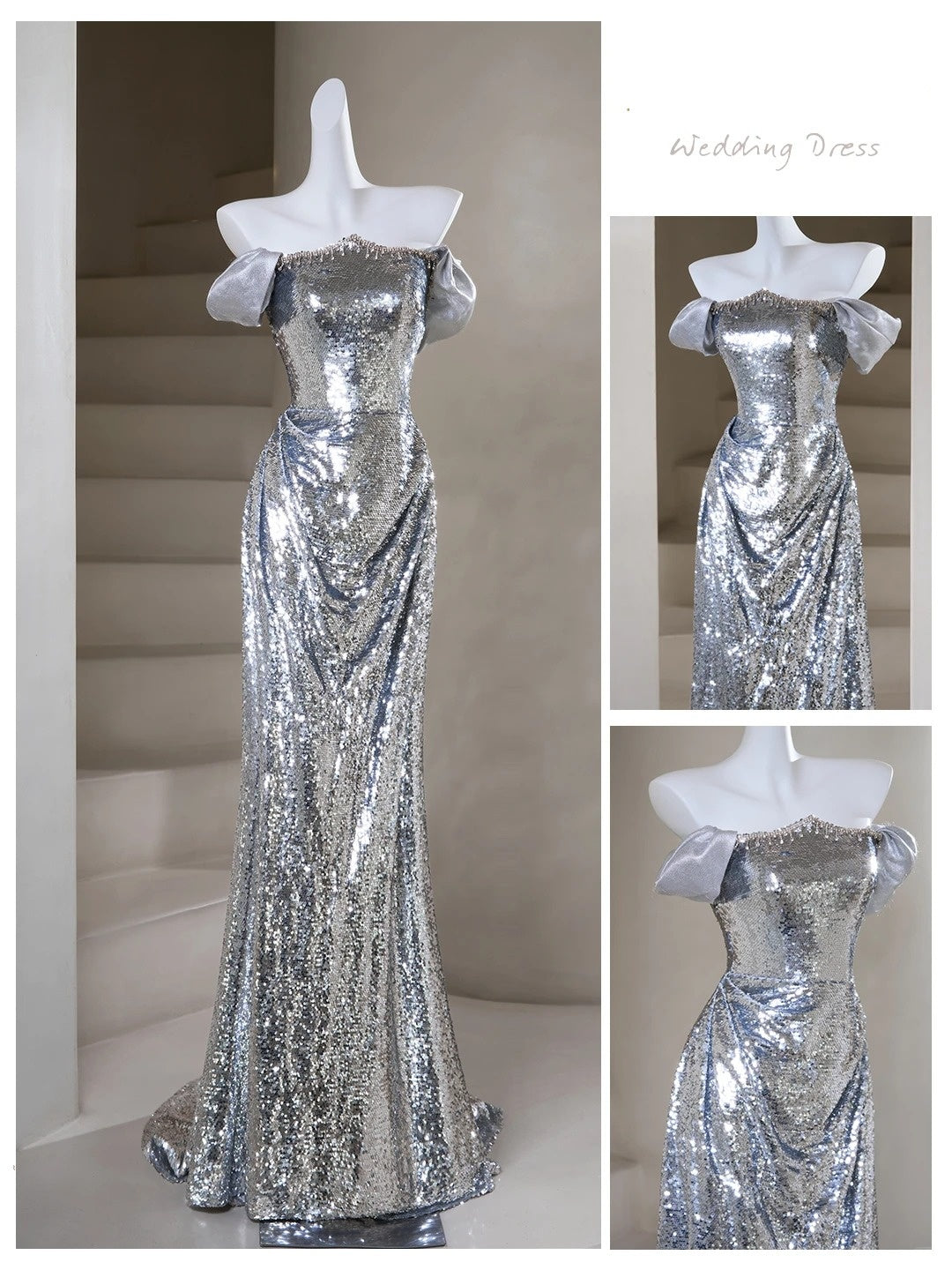 Glitter Mermaid Strapless Silver Sequin Long Prom Dresses Impress 19th Birthday Outfits Prom Gown N239
