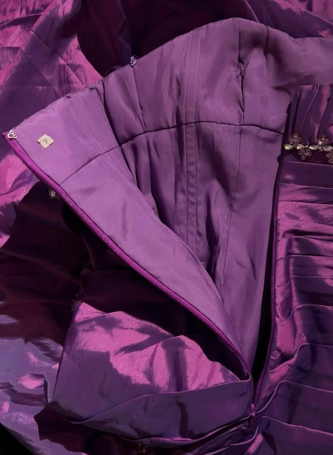 Vintage Prom Dresses Mermaid Strapless Taffeta Purple With Beading 1980s Long Formal Gown N2625