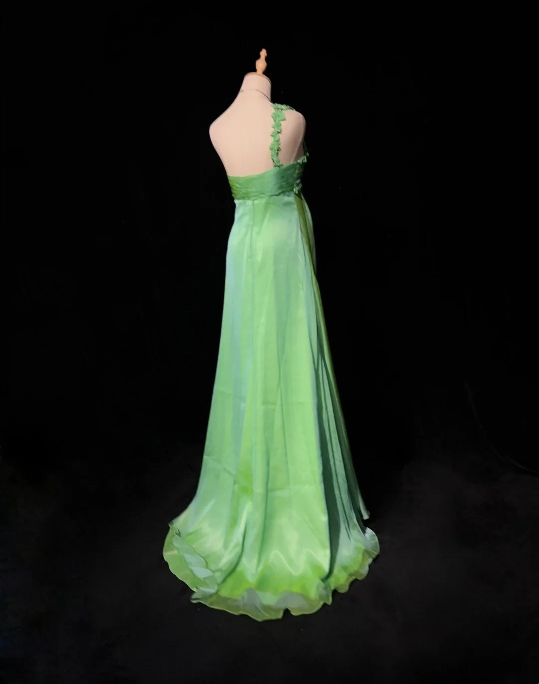 Exquisite Prom Dresses A Line One Shoulder Green Chiffon With Flowers Long Formal Dress N2889