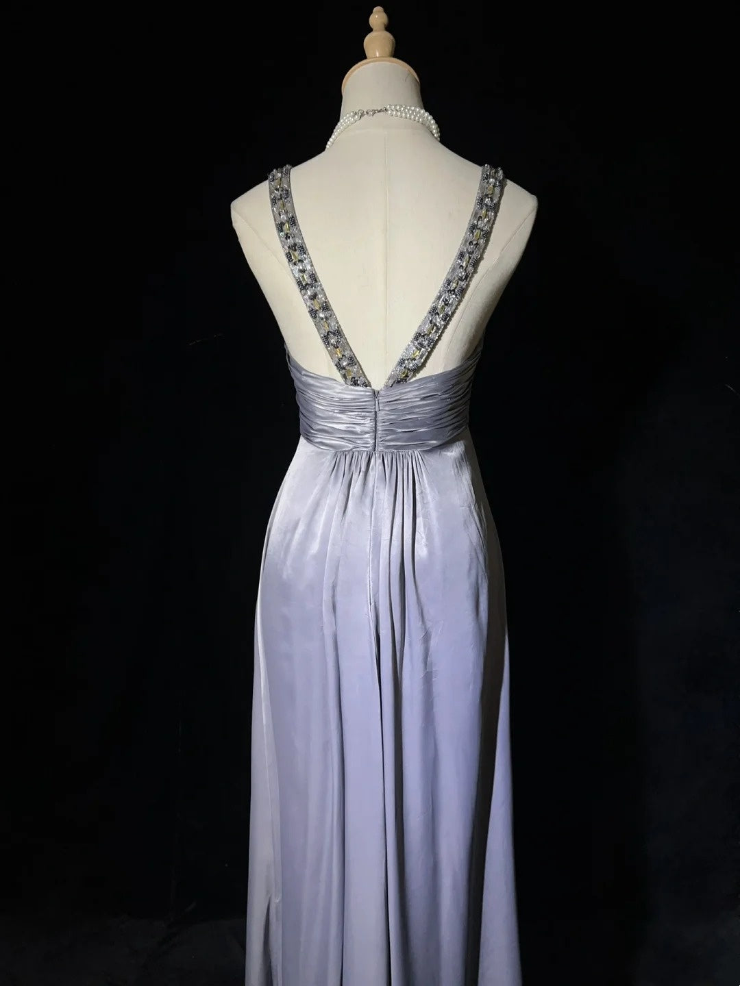 Vintage Prom Dresses Inspo A Line Halter Grey Long 1990s With Gold Beading Formal Gowns N3326