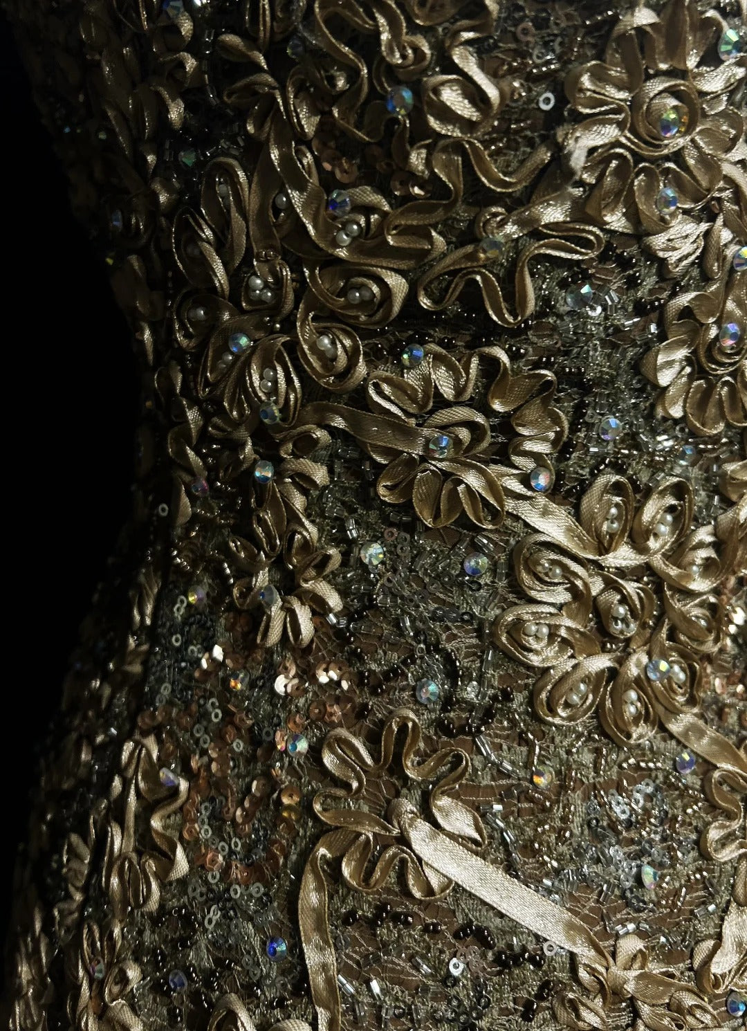 Vintage Prom Dresses 1960s Mermaid Strapless Gold Lace Long Prom Gown N3103