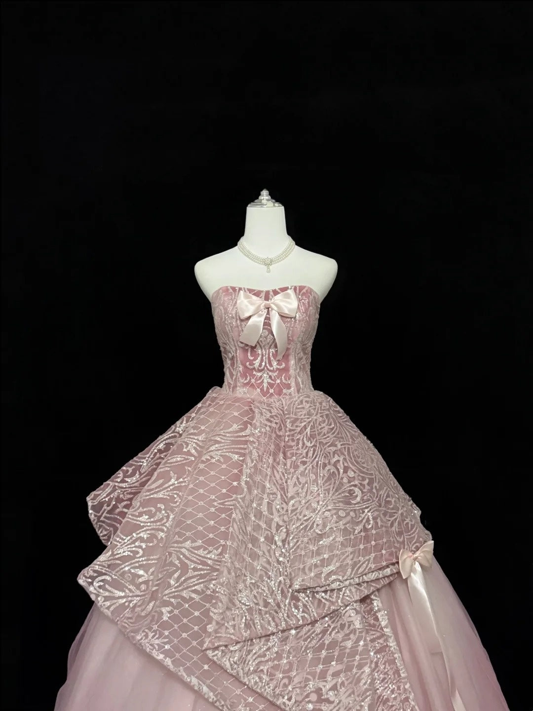 Sweet 16 Dresses Long Ball Gown Sweet Sixteen Long Birthday Dress Strapless Pink Sequin Formal Gown RC0319