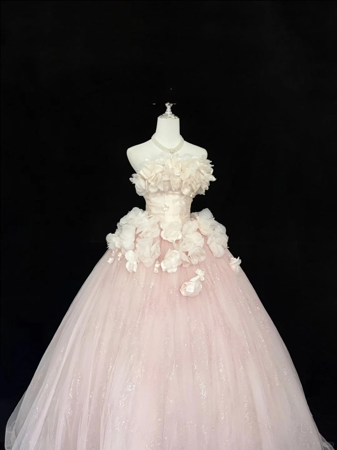 Sweet 16 Dresses Long Ball Gown Sweet Sixteen Long Birthday Dress Strapless 3D Flowers Pink Formal Gown RC0300