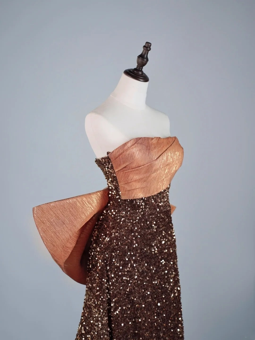 Cute A Line Strapless Brown Sequins Senior Prom Dresses High School Long Formal Dress N1279