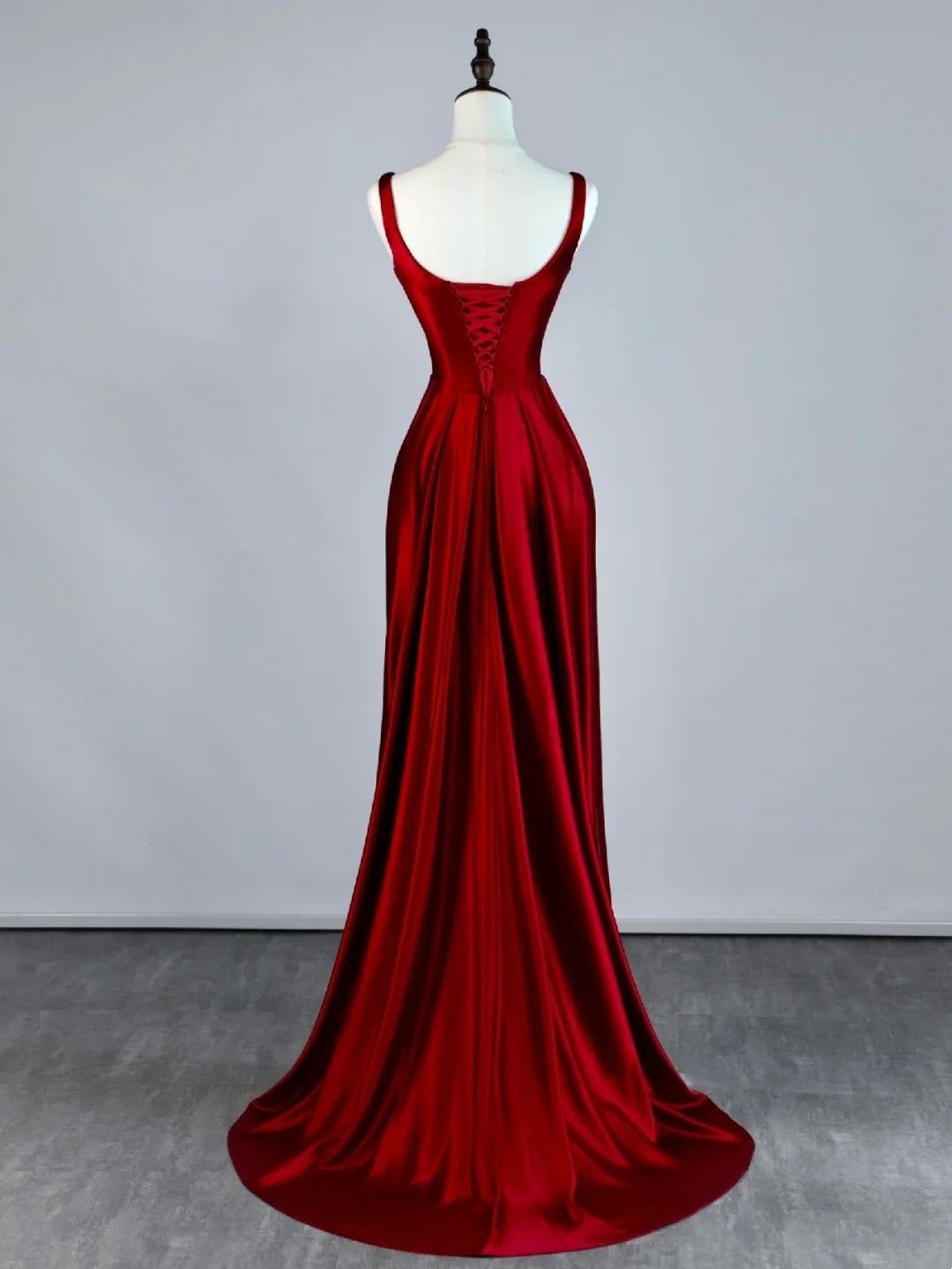 Stunning Mermaid Square Neck Burgundy Satin Long Prom Dresses Inspiration Evening Dress Princess Graduation Gown N1086