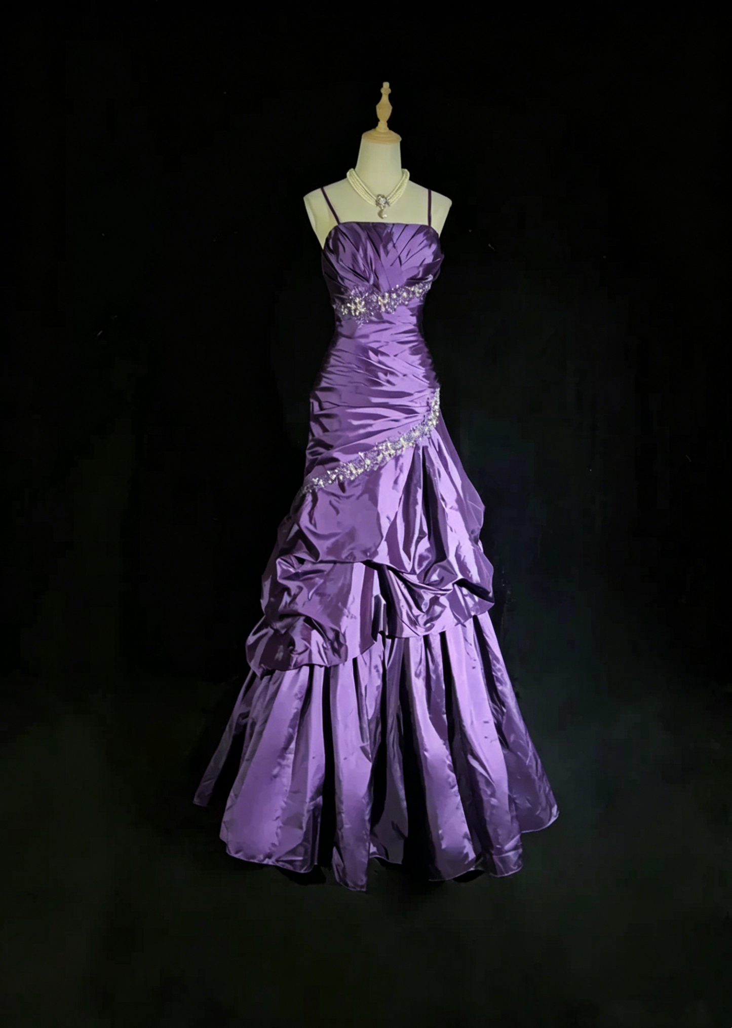 Vintage Prom Dresses Ball Gown Spaghetti Strap Teal Blue Sleeveless Taffeta 90s Long Formal Gown N2893