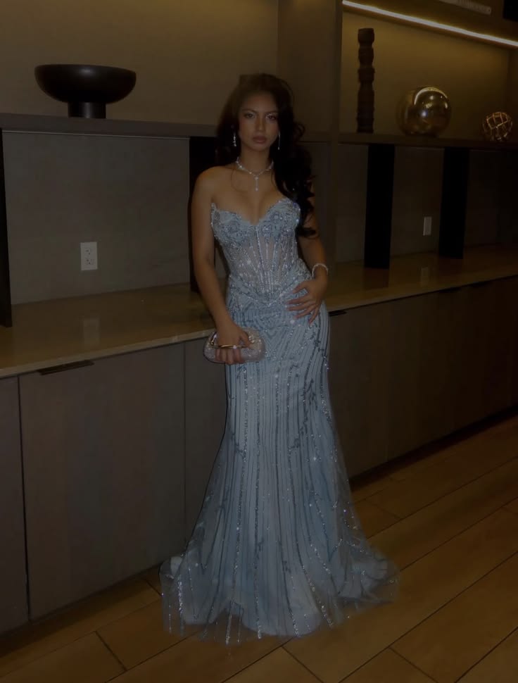 Sparkly Mermaid Sweetheart Light Sky Blue Sequined Long Prom Dress Inspiration Party For Womens Formal Dresses RB8698
