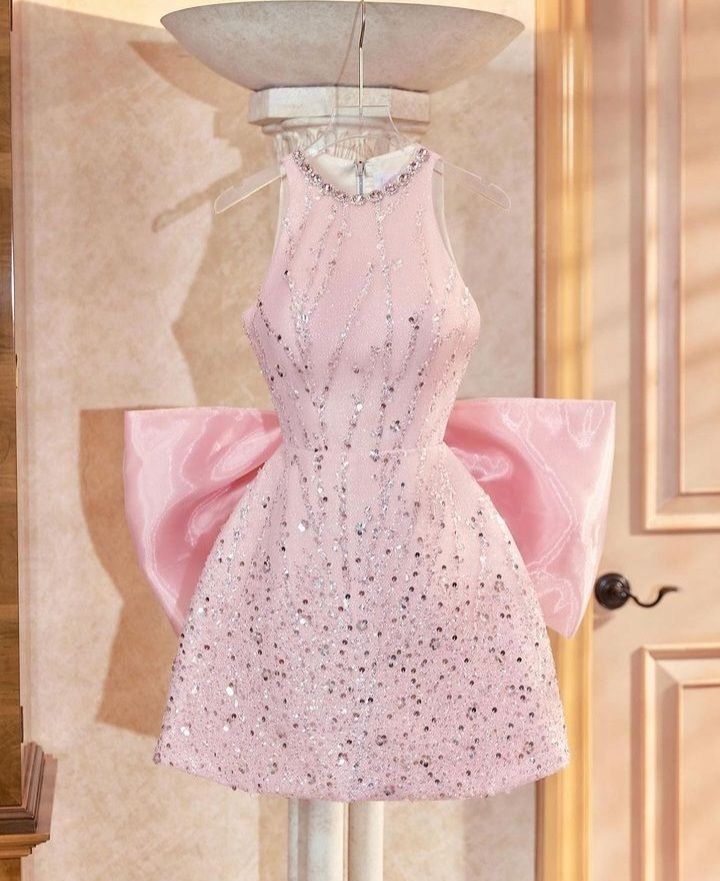 Cute Hoco Gown Homecoming Dresses A line Scoop Pink Sequined Wear 17th Birthday Party Outfits RB6421