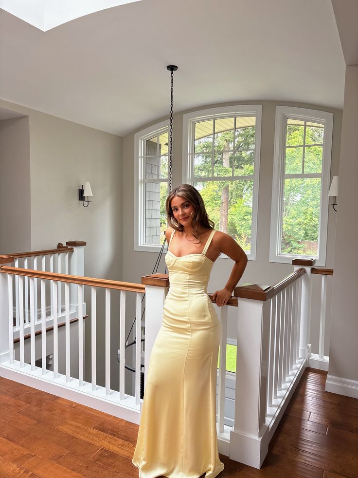 Charming Mermaid Straps Yellow Summer Spring Inspiration Sleeveless Long Wedding Guest Dress Birthday Outfits N1541