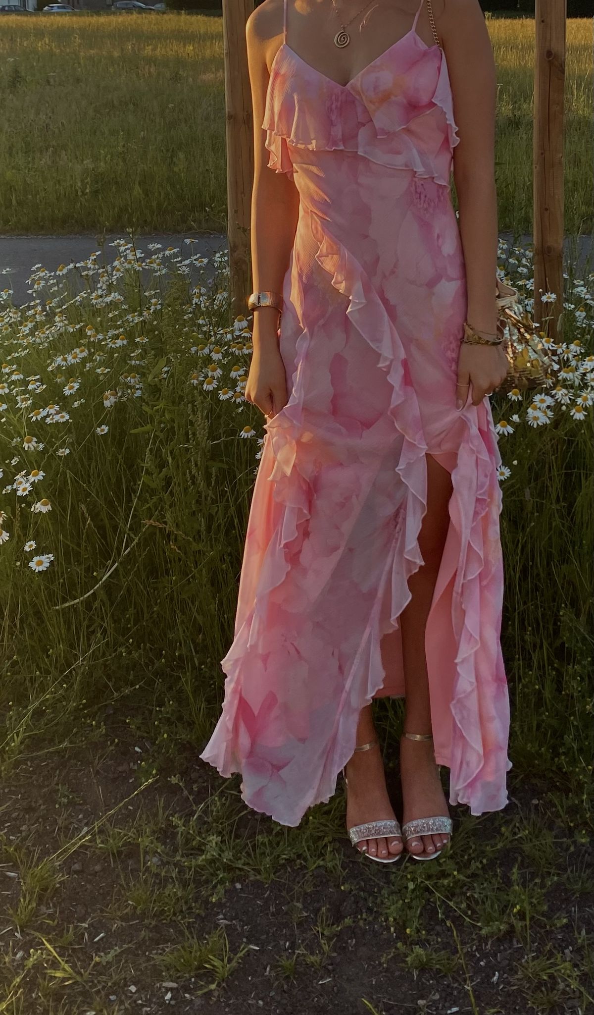 Charming Mermaid Spaghetti Straps Pink Floral Summer Spring Inspiration Long Wedding Guest Dress Birthday Outfits N1564