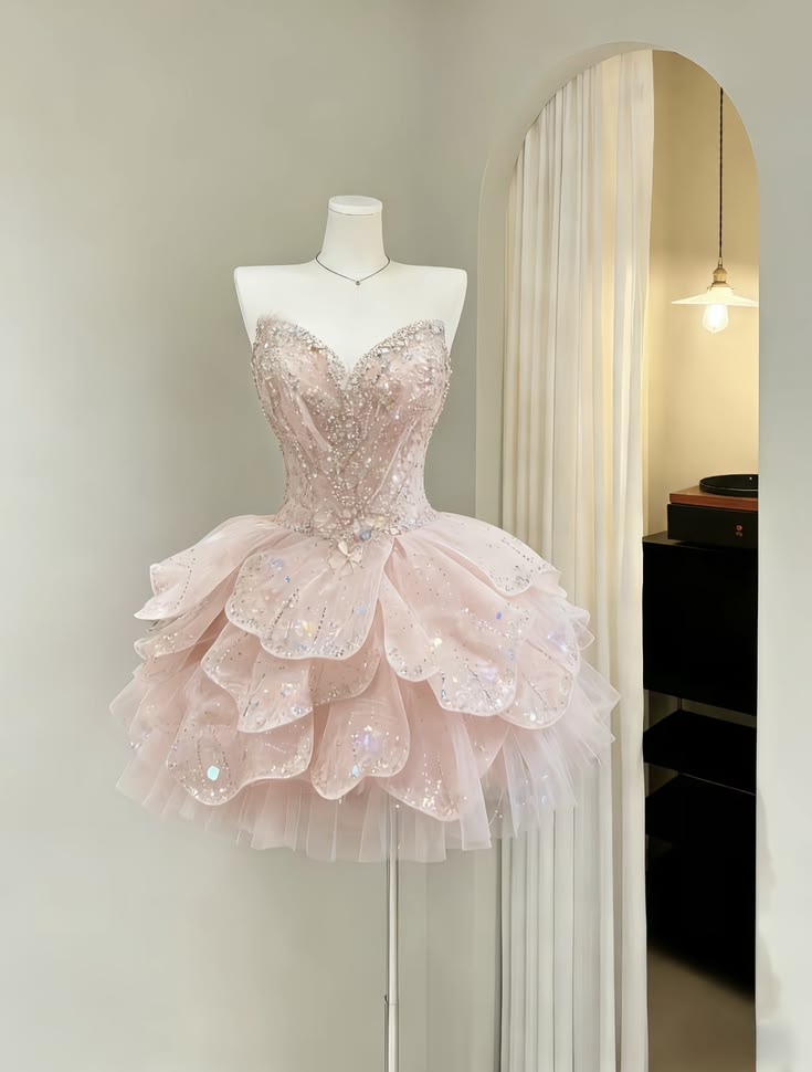 Pretty Ball Gown Sweetheart Pink With Beading Graduation Inspo Short 15th Birthday Outfits Homecoming Dresses RB3180