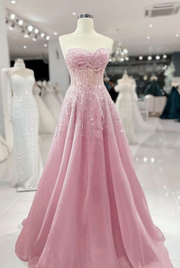 Classic Ball Gown Sweetheart Pink Tulle Sleeveless With Beaded Ruffles Long Prom Dresses Senior Graduation Dance Evening Outfits N026