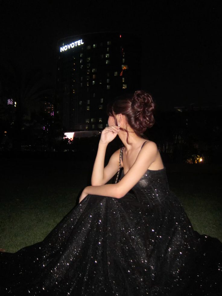 Aesthetic A line Spaghetti Straps Black Sequins Long Formal Dresses Evening Prom Dress AB640