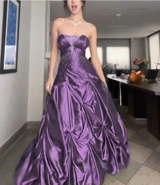Vintage Ball Gown Strapless Olive Green Satin Taffeta 90s Prom Dresses Inspiration Party Dress Princess Graduation Dress B627