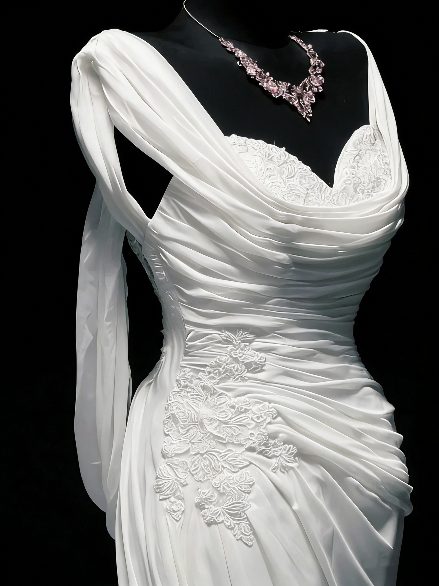 Vintage Wedding Dresses Mermaid Sweetheart Chiffon White Ruched Lace Long Brides Dress Fitted Bridal Gown N1207