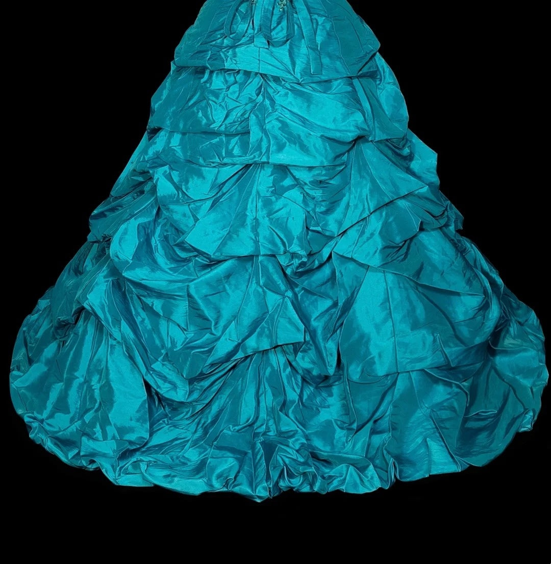 Vintage Ball Gown Strapless Blue Organza With Ruffles Sweet 16 Dresses Quinceanera Dress Long 15 Vestidos De Fiesta N1461