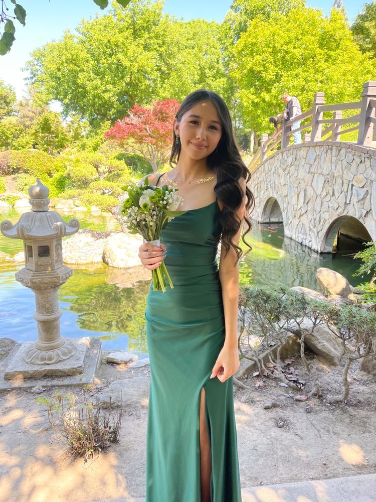Modest Mermaid Spaghetti Strap Dark Emerald Green With Slit Satin Long Prom Dresses Inspo Prom Gowns N295