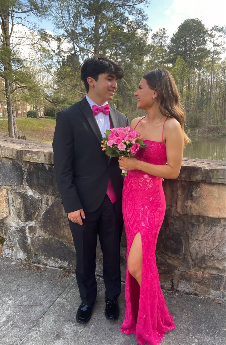 Elegant Mermaid Spaghetti Strap Hot Pink Sequin With Leg Slit Senior Teens Prom Dresses Evening Party Formal Gown 18th Birthday Gowns AB799