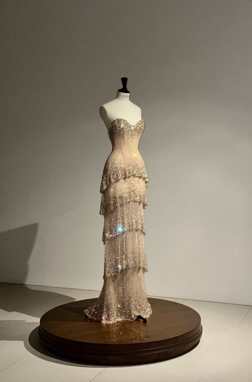 Prom Dresses ideas Sparkly Gold Sweetheart Sequined Formal Party Gown 8th Grade Dress RC0891