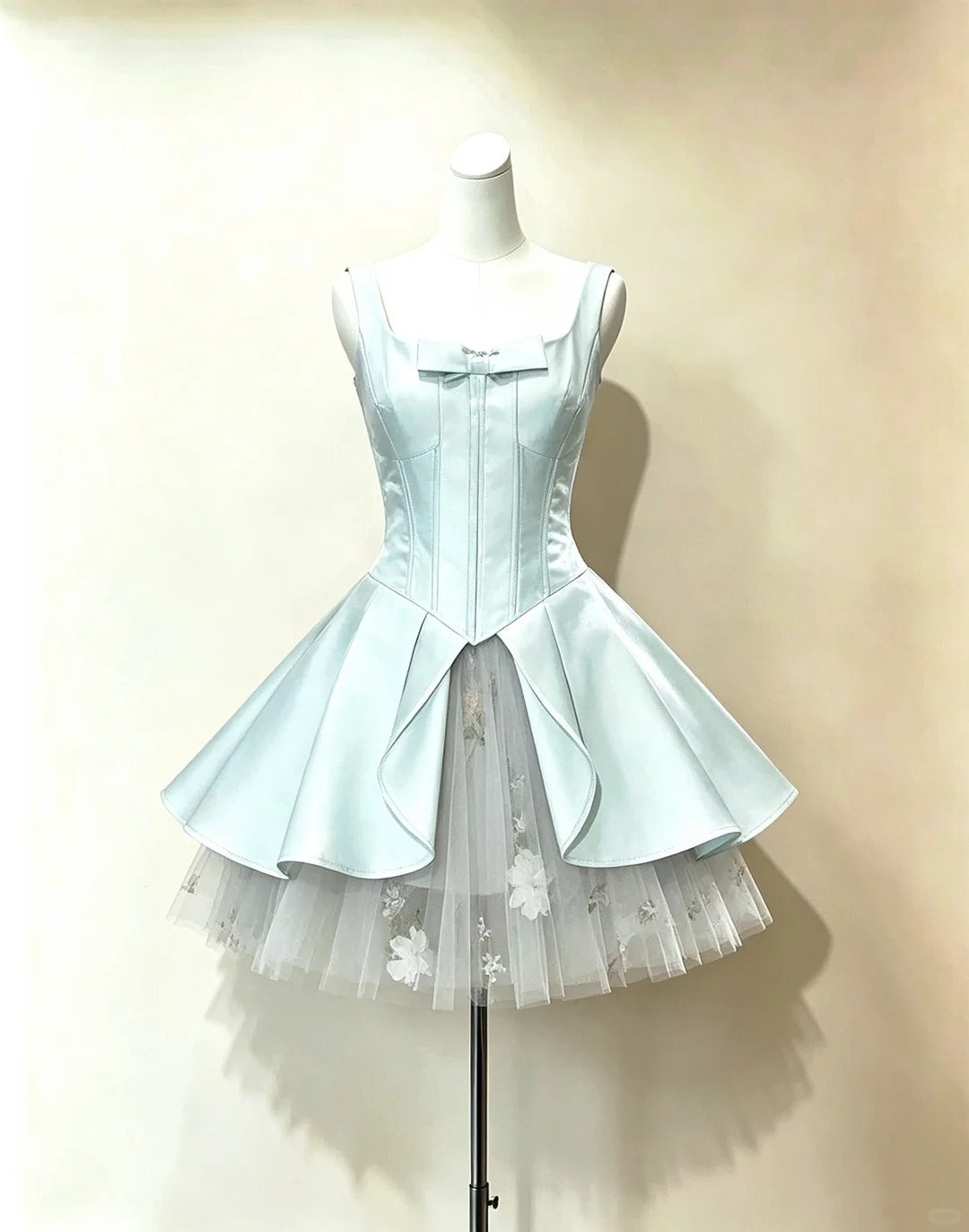 Unique Ball Gown Square Neck Light Sky Blue Satin Freshman Graduation Dresses Inspo Senior Homecoming Outfits RB4773