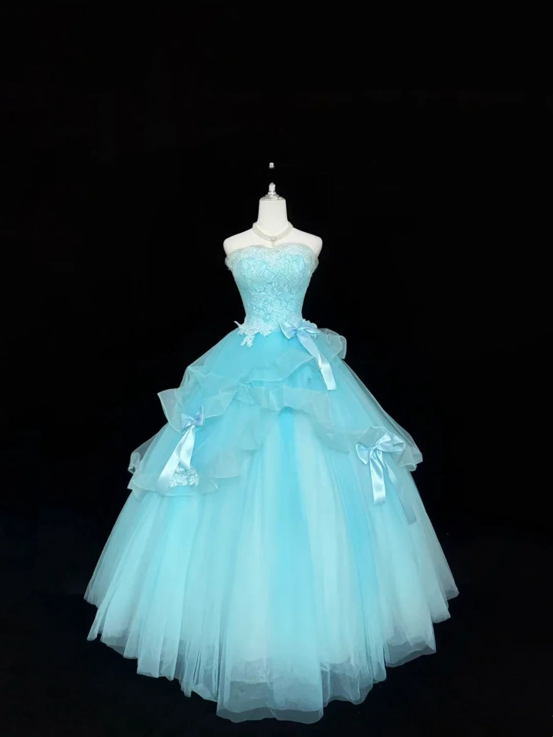 Sweet 16 Dresses Long Ball Gown Sweet Sixteen Long Birthday Dress Strapless Blue Formal Gown RC0352