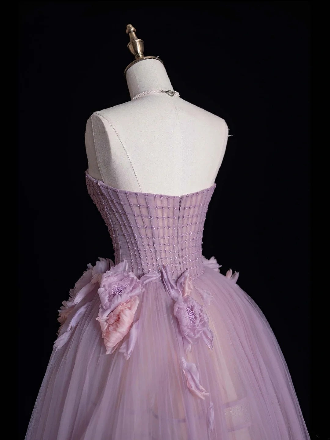 Modest Ball Gown Strapless Lilac Tulle Long Formal Evening Dress Gowns Formal Prom Dresses N747