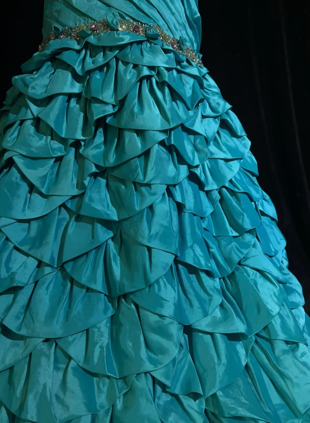 Vintage Prom Dresses Mermaid One Shoulder Retro Style Blue Taffeta With Beaded 90s Long Evening Gown N2905