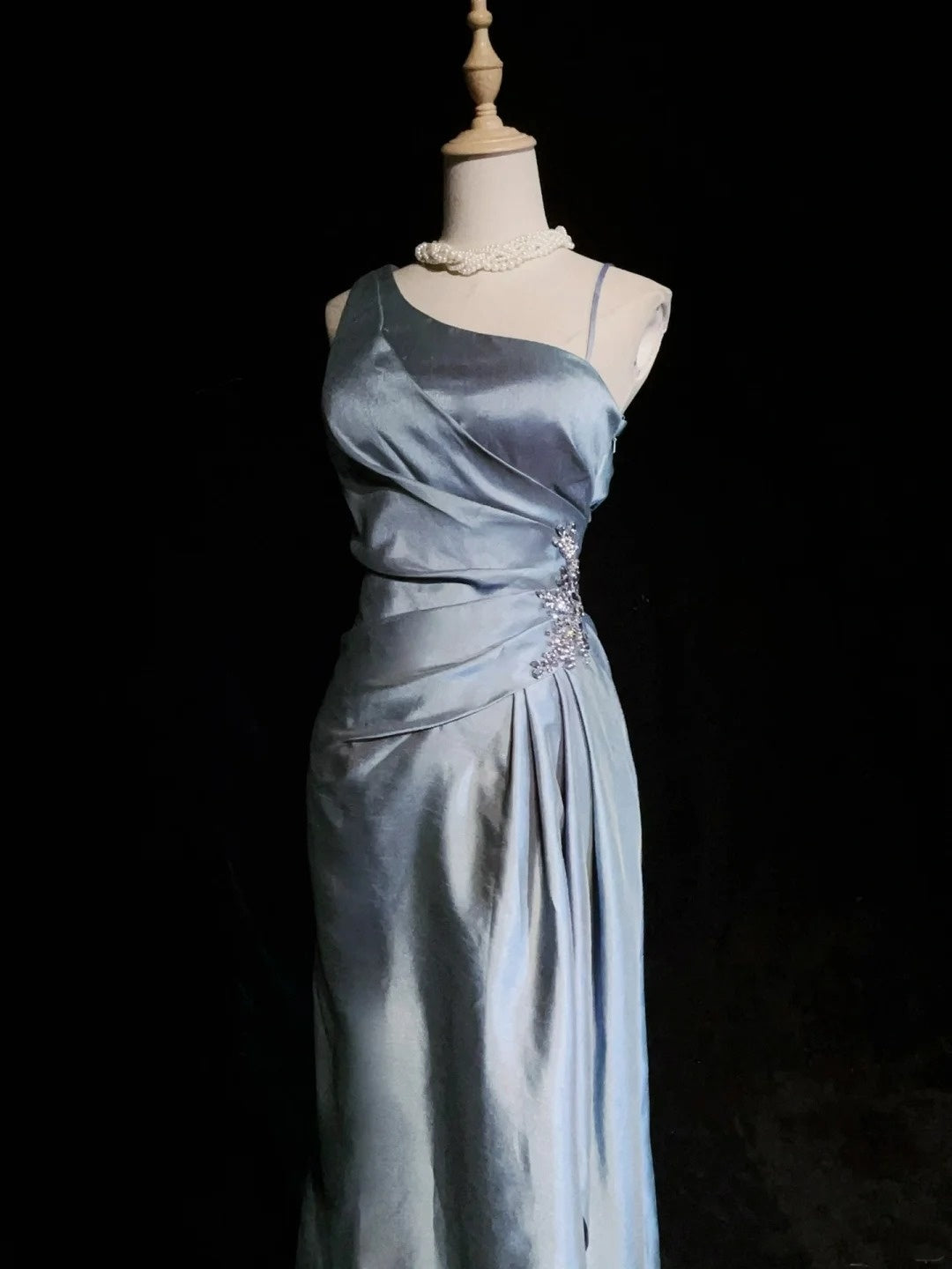 Classy Prom Dresses A Line One Shoulder Lavender Satin With Ruffle Long Formal Gown N2911