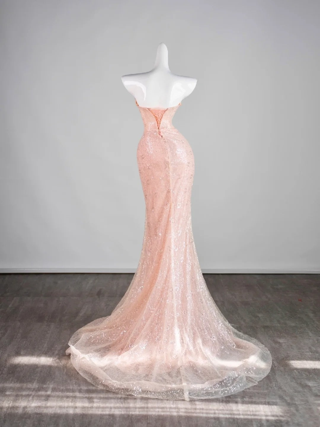 Classy Mermaid Pink Strapless Sequin Sleeveless Senior Prom dresses High School Formal Dress N1287