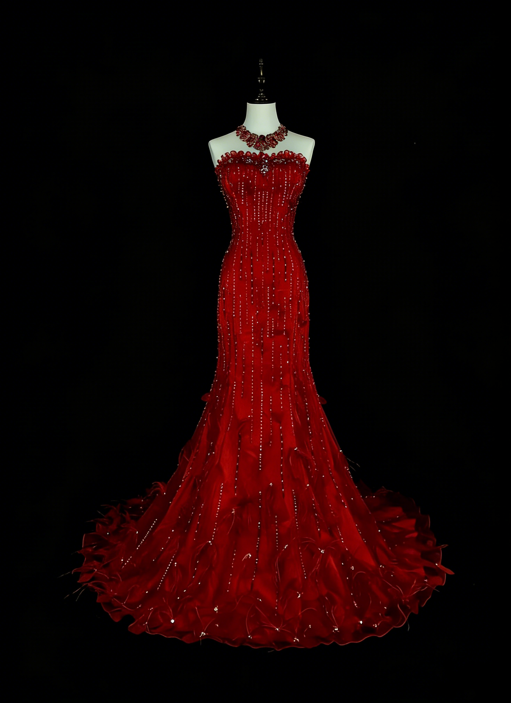 Vintage Mermaid Strapless Red 2000s With Silver Beads Prom Dresses Lon – RubyFashionDress
