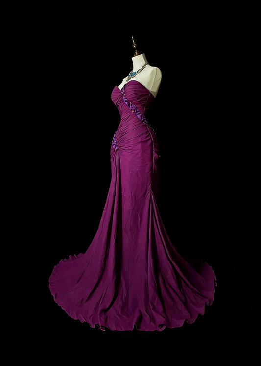 Vintage Mermaid Sweetheart With Beaded Purple Long Summer Beach Black Tie Prom Dresses Spring Formal Party Dress N1420