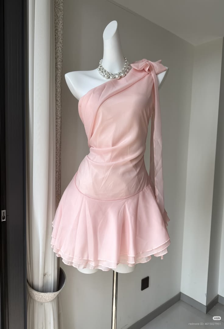 Modest Homecoming Dresses Outfit inspo Sheath One Shoulder Pink Chiffon 16th Birthday Cocktail Dress Ideas Outfits RB8162